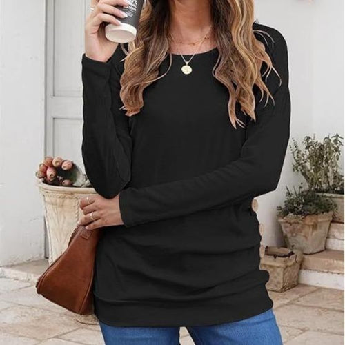 Spring New Casual Long-sleeved Round Neck Loose Waist T-shirt Top