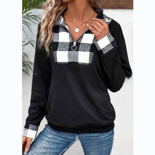 Spring And Autumn Women's Color Matching Zipper Collar Sweater