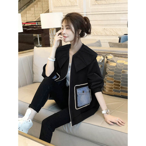 All-matching Graceful Color Contrast Patchwork Doll Collar Short Coat