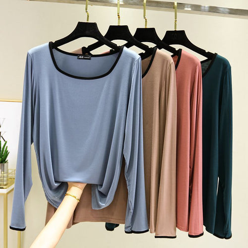 Modal Square Collar Long Sleeve Thin Shirt