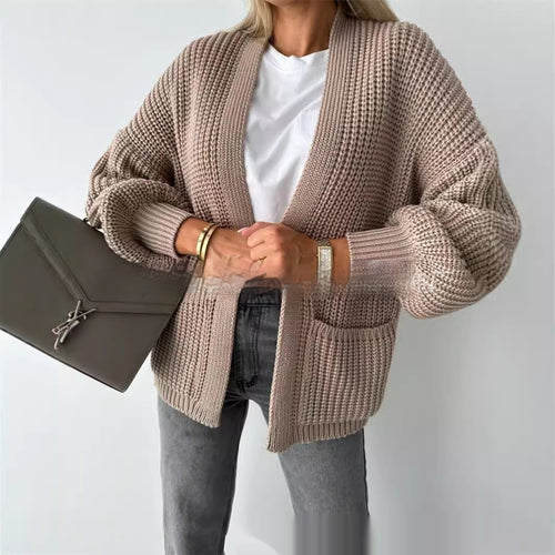 Solid Color Cardigan Knitted Sweater