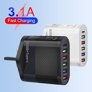 Type-CPD 3.1A PD+5USB Mobile Phone Charger Travel Charging Head