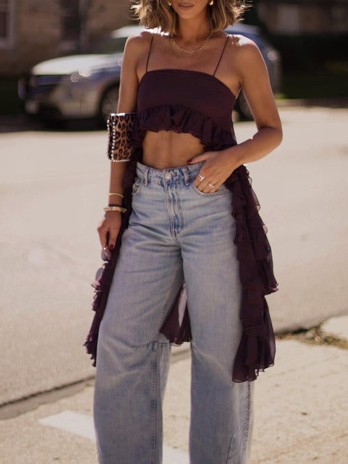 Ruffled Irregular Hem Halter Top