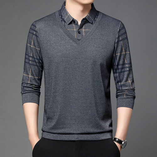 Fake Two-piece Lapel Long-sleeved Men's T-shirt