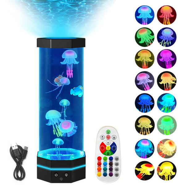 Jellyfish Lava Lamp 17 Colors Changing 15inch Jellyfish Lamp With Remote Control USB Plug-in Bubble Fish Lamp Kids Night Light Creative Projector Lamp Home Decor