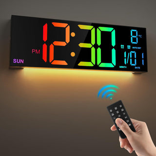 Large Digital Wall Clock with Remote Control Big LED/Dual Alarm/8 RGB Colors Digital Alarm Clock Electronic Watch