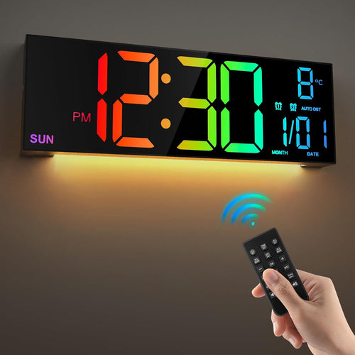 Large Digital Wall Clock with Remote Control Big LED/Dual Alarm/8 RGB Colors Digital Alarm Clock Electronic Watch