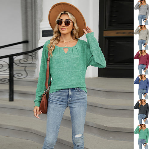 Solid Color Loose Long Sleeve T-shirt Fashion Casual Tops For Women Clothing