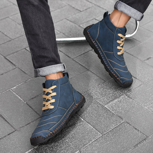 Plus Size Men's Leather Shoes High-top Hand Stitching