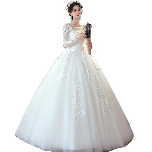 Long Sleeve Wedding Dress New Bride Trailing