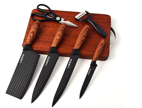 Six-Piece Set Of Stainless Steel Knives With Wooden Handle