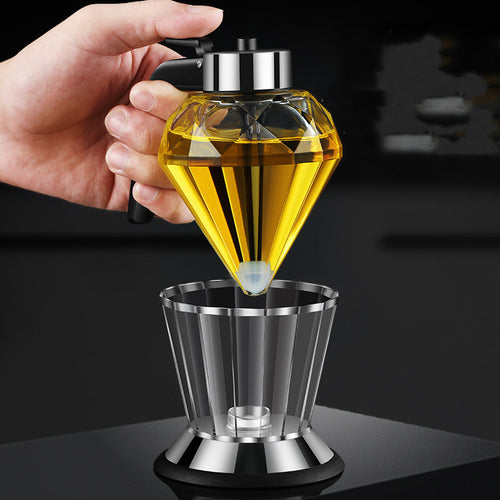 Diamond Glass Oil Jug Exquisite Press Type Diamond Oil Jug Visible Color Transparent Oil Storage Can Multi-Purpose Kitchen Tool