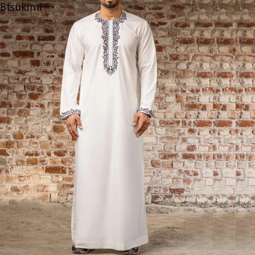 2024 Muslim Fashion Abayas for Men Solid Color Embroidery Long Robe Men Jubba Thobe Saudi Arab Musulman Shirts Islamic Clothing