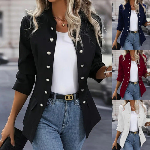 Winter Fashion Solid Color Stand Collar Double Breasted Cardigan Jacket