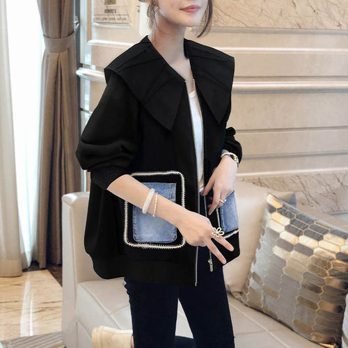 All-matching Graceful Color Contrast Patchwork Doll Collar Short Coat