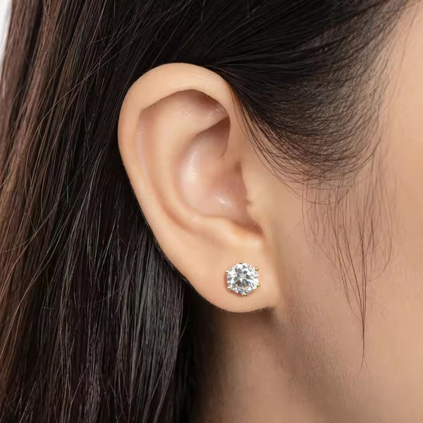 1 Karat Rhinestone Ear Studs Women's S925 Sterling Silver