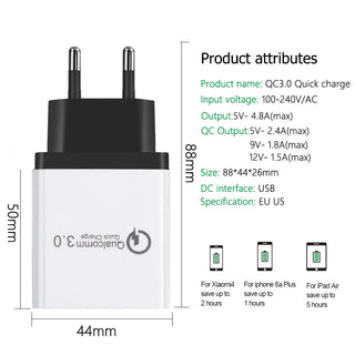 Quick Charge 3.0 USB Charger Power Adapter for iPhone iPad Samsung Xiaomi LG HTC Mobile Phones QC3.0 Travel Fast Charger