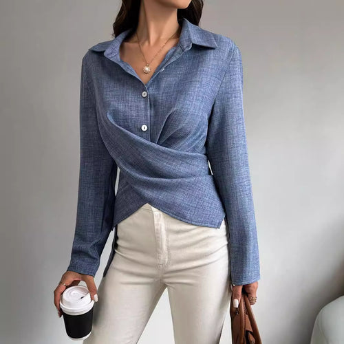 Women's Long-sleeved Cross-tied Pleated Shirt