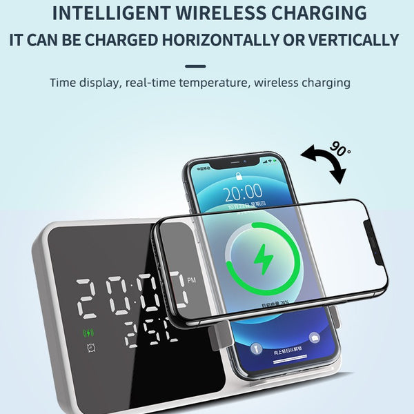 15W Mobile Phone Stand Wireless Charging Clock Alarm Clock Wireless Charging Temperature Gauge Wireless Charging