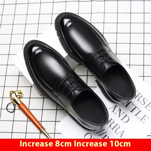 Spring And Autumn Men's Leather Shoes Men's 8cm Height Increasing Insole 10cm Thick Bottom Business Formal Wear Shoes