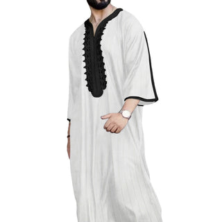 Embroidered Striped Moroccan Arab Style Men's Robe