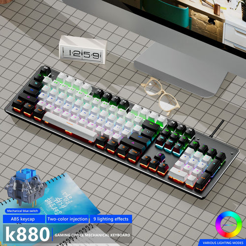 K880 wired mechanical keyboard customized hot swappable office computer 104 key e-sports game