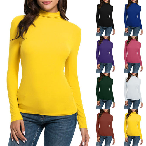 Women's Casual Long-sleeved Turtleneck Solid Color Top Bottoming Shirt