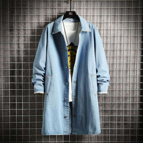 Denim Trench Coat Men's Mid-length Fashion Loose Casual Coat