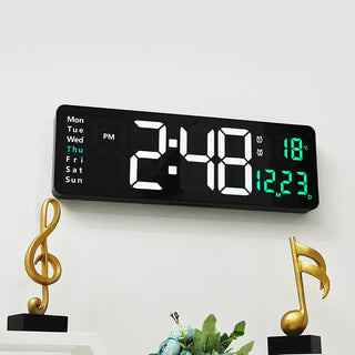 13/16 Inches Large LED Digital Wall Clock ,Wall Mounted Remote Control Temperature Date Week Display Timer Dual Alarm Clock