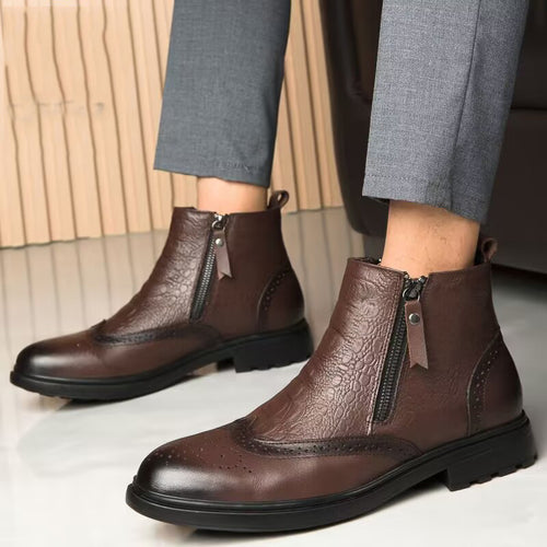 High-top Leather Shoes Height Increasing Shoes 46 Brogue Trendy Ankle Boots