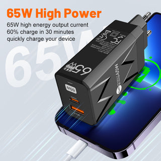 QC3.0 charger, American, European, and British standard GaN PD65W fast charging head