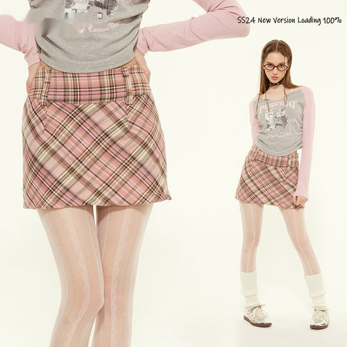 High Waist Slimming Sheath Plaid Skirt