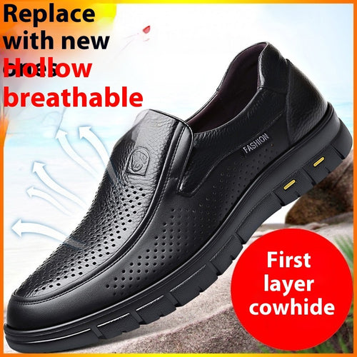 Men's Leather Soft Bottom Cutout Leather Shoes Breathable