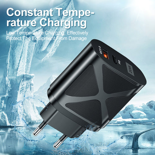 LED luminous PD20W+QC3.0 4A mobile phone charger fast charging dual port fast charging head