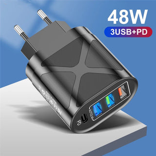 New 3USB+PD fast charging head, US standard, European standard, British standard, PD+3USB multi port charger charging head