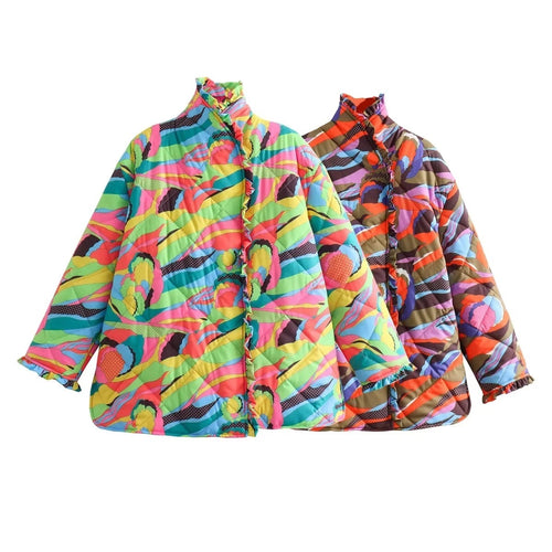 Women's Fashion Printing Large Cotton Coat Jacket