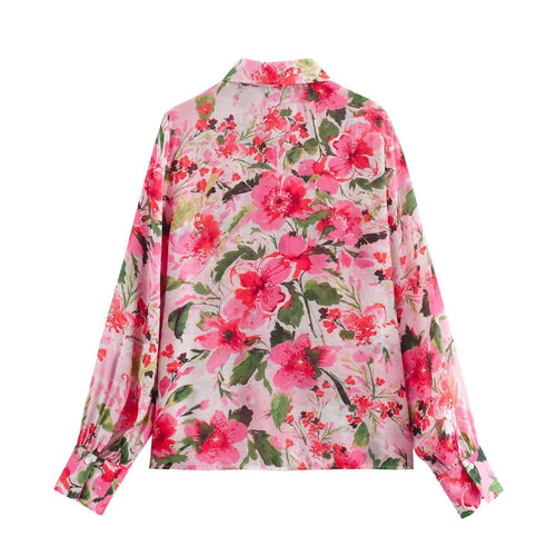 Women's Fashion Flower Print Long Sleeve Loose Casual Shirt