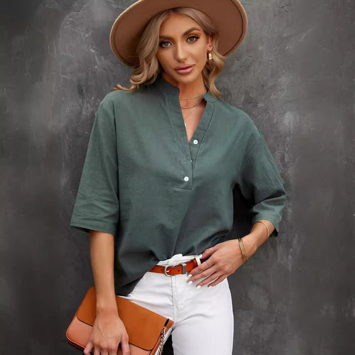 Solid Color Leisure Pullover Half-sleeve Shirt