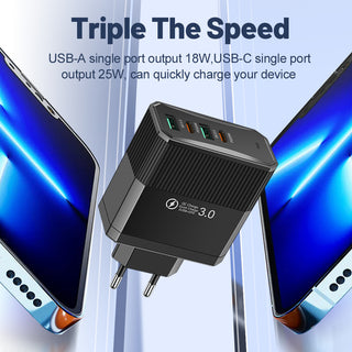 4-in-1 2USB+2PD mobile charger, tablet plug, super fast charging multi port plug