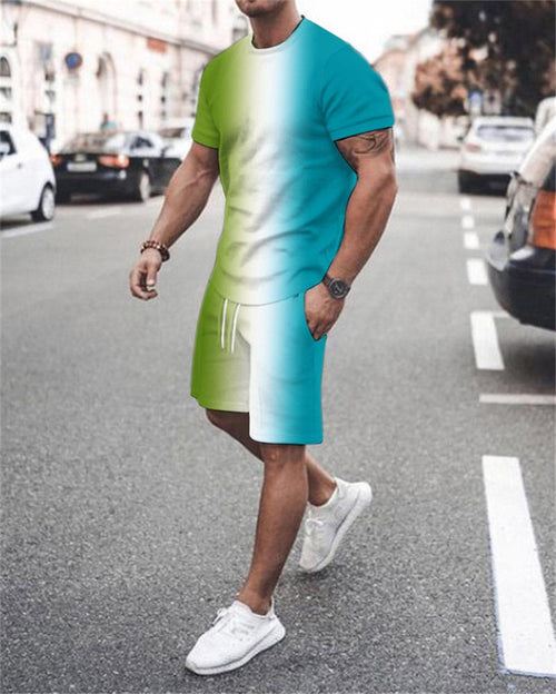 Gradient 3D Printed Shorts T-shirt Men's Casual Sports Suit