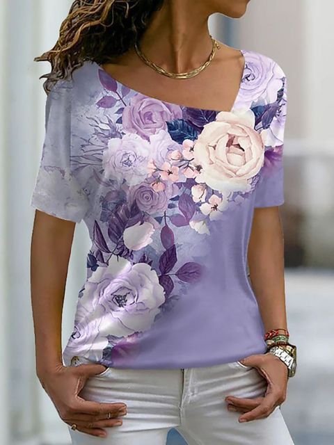 Women's Fashion Asymmetric V-neck T-shirt