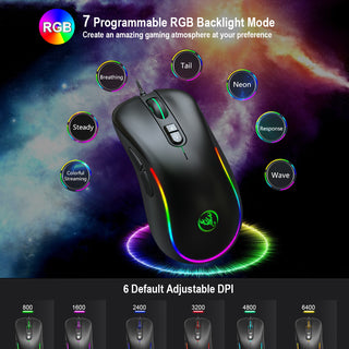 7D key gaming mouse, macro programmable RGB luminous gaming wired mouse