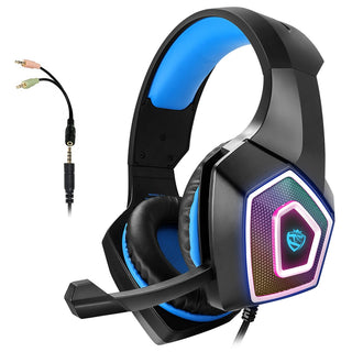 Head mounted gaming headphones colorful RGB wired computer headphones game controller headphones