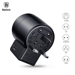 Baseus International Travel Adapter Whirl Universal Travel Wall Charger Plug Dual USB AC Power Adapter Converter