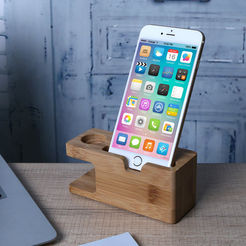 Alloet Wooden Charging Dock Station for Mobile Phone Holder Stand Bamboo Charger Stand Base For Apple Watch and For iphone