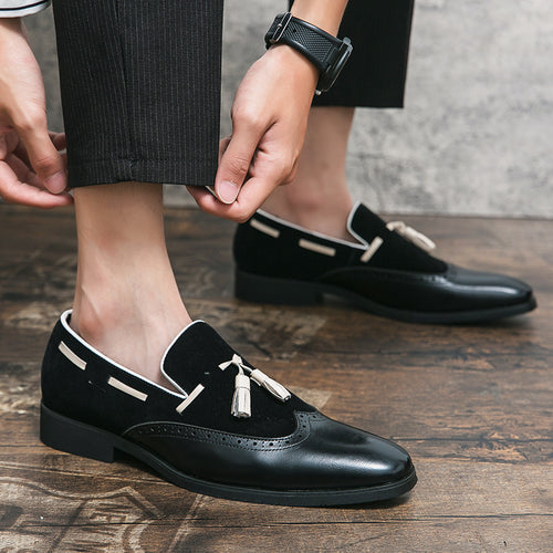 Men's Fringed Leather Shoes British Pointed Gradient Loafers