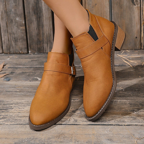 Roman Style Thick Heel Pointed Belt Buckle Casual Boots