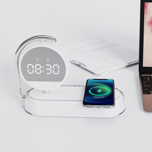 Multi functional clock, wireless charging, clock alarm, mobile phone, wireless charging, small night light, three in one