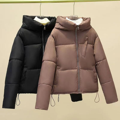 Short Solid Color For Women With Pocket Coat Thick Warm Cotton-padded Jacket