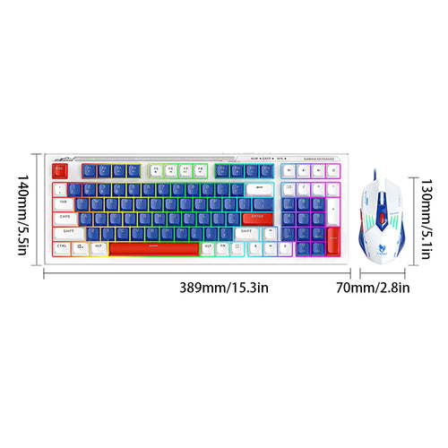 T-WOLF TF610 Keyboard and Mouse Game Keyboard and Mouse Set Mech Style Wired Esports Double Color White and Blue